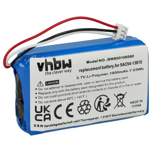 VHBW Hundetrainer Akku SAC54-13815 - 1900 mAh 3,7 V Li-Polymer