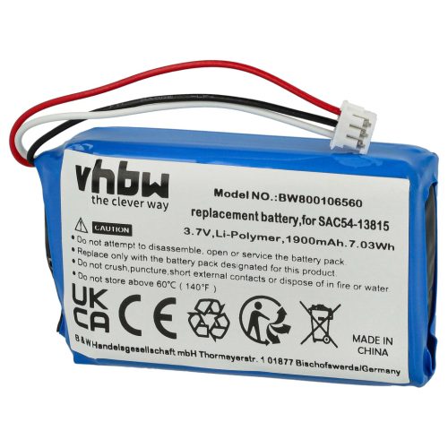VHBW Hundetrainer Akku SAC54-13815 - 1900 mAh 3,7 V Li-Polymer