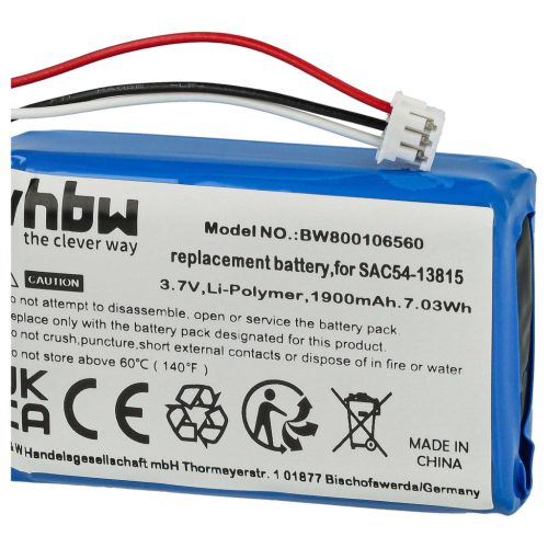 VHBW Hundetrainer Akku SAC54-13815 - 1900 mAh 3,7 V Li-Polymer