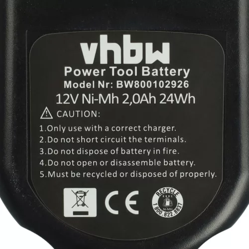 VHBW Electric Tool Battery A9252 - 2000 mAh 12 V NiMH