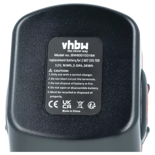 VHBW Electric Tool Battery 2 607 335 261, 2 60 7335 249 - 3000 mAh 12 V NiMH