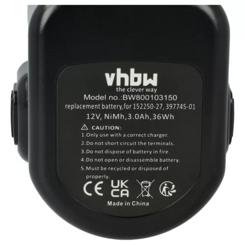 VHBW Electric Tool Battery A9252 - 3000 mAh 12 V NiMH