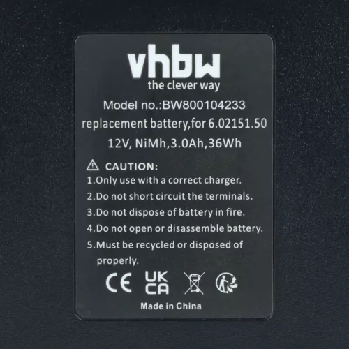 VHBW Electric Tool Battery 6.02151.50, 6.25473 - 3000 mAh 12 V NiMH