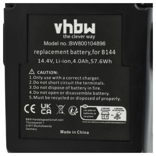 VHBW Electric Tool Battery Hilti 273114, YTB327, B144, B 144/2.6 - 4000 mAh 14.4 V Li-Ion