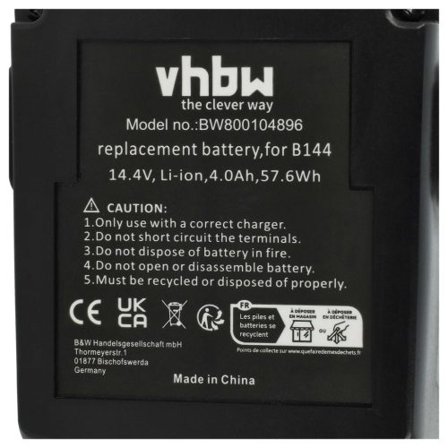 VHBW Electric Tool Battery Hilti 273114, B144, B 144/2.6 - 4000 mAh 14.4 V Li-Ion
