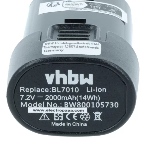VHBW Elektrowerkzeug Akku Makita BL7010, 194356-2, 194355-4 - 2000 mAh 7,2 V Li-Ion
