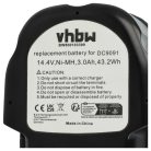 VHBW Electric Tool Battery DE9092, DE9091, DE9094, DC9091, DE9038 - 3000 mAh 14.4 V NiMH