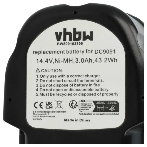 VHBW Electric Tool Battery DE9092, DE9091, DE9094, DC9091, DE9038 - 3000 mAh 14.4 V NiMH