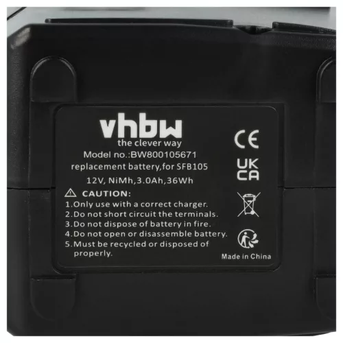 VHBW Electric Tool Battery Hilti SFB105, SBP12, SFB125, SFB121, 00315082 - 3000 mAh 12 V NiMH