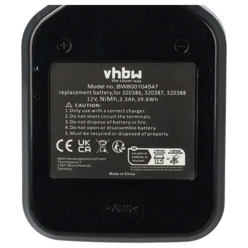 VHBW Electric Tool Battery Hitachi 320608, 320606, 320388, 320387, 320386 - 3300 mAh 12 V NiMH