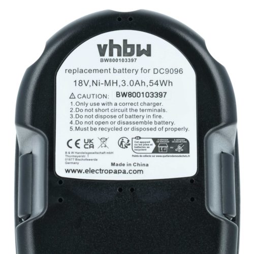 VHBW Electric Tool Battery DE9039, DC9096, DC9099, DE9096, DE9095 - 3000 mAh 18 V NiMH
