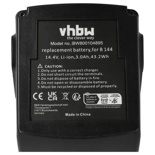 VHBW Elektrowerkzeug Akku Hilti 273114, B144, B 144/2.6 - 3000 mAh 14,4 V Li-Ion