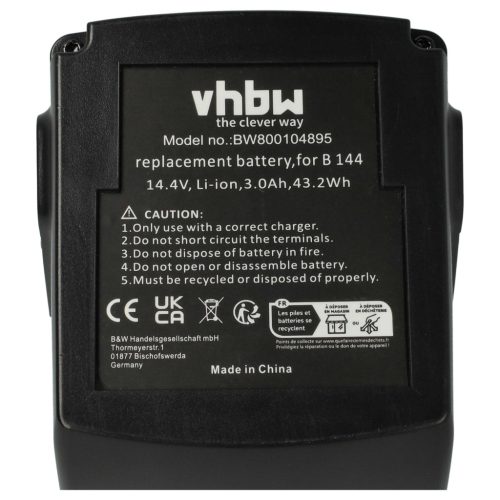VHBW Electric Tool Battery Hilti 273114, B144, B 144/2.6 - 3000 mAh 14.4 V Li-Ion