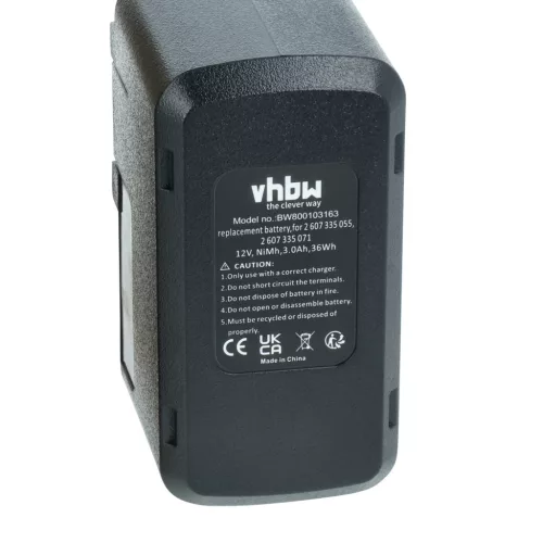VHBW Power Tool Battery 2 607 335 054, 2 607 335 055 - 3000 mAh 12 V NiMH