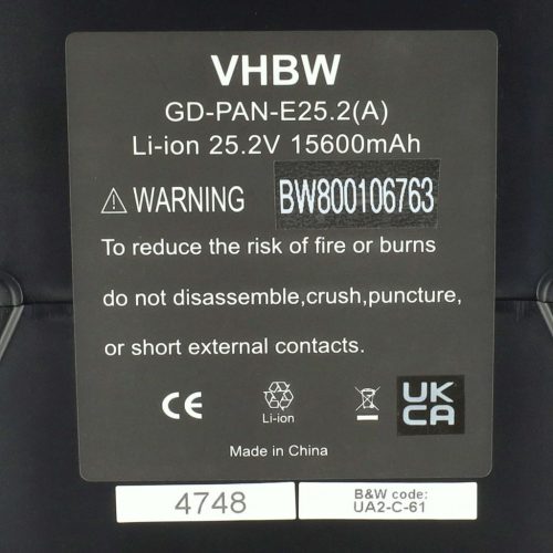 VHBW Battery for Panasonic Flyer series, black, Li-Ion, 26V, 15.6Ah