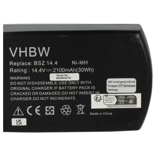 VHBW Elektrowerkzeug Akku Metabo 6.25475, 6.25476, 6.25482, 6.25481 - 2100 mAh 14,4 V NiMH