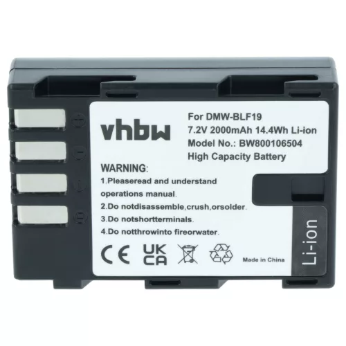 VHBW Battery Panasonic DMW-BLF19E, DMW-BLF19 - 2000 mAh 7.2 V Li-Ion
