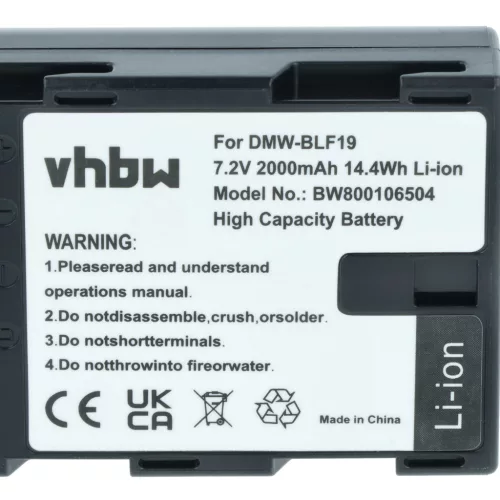 VHBW Battery Panasonic DMW-BLF19E, DMW-BLF19 - 2000 mAh 7.2 V Li-Ion