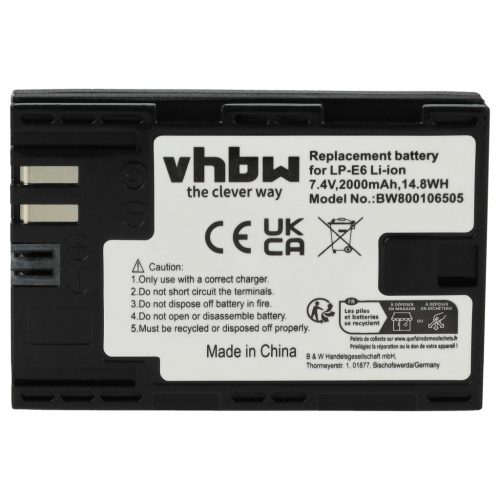 VHBW Akku Canon LP-E6 Ersatz - 2000 mAh 7,2 V Li-Ion
