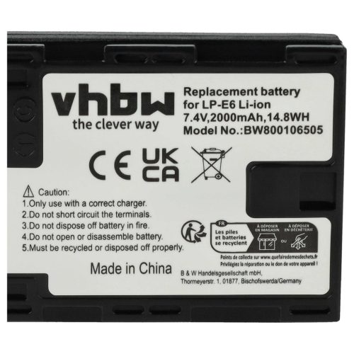 VHBW Akku Canon LP-E6 Ersatz - 2000 mAh 7,2 V Li-Ion
