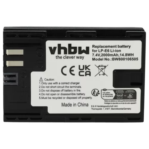 VHBW Akku Canon LP-E6 Ersatz - 2000 mAh 7,2 V Li-Ion