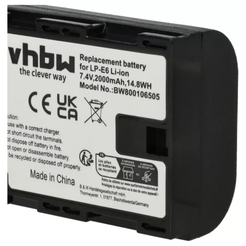 VHBW Akku Canon LP-E6 Ersatz - 2000 mAh 7,2 V Li-Ion