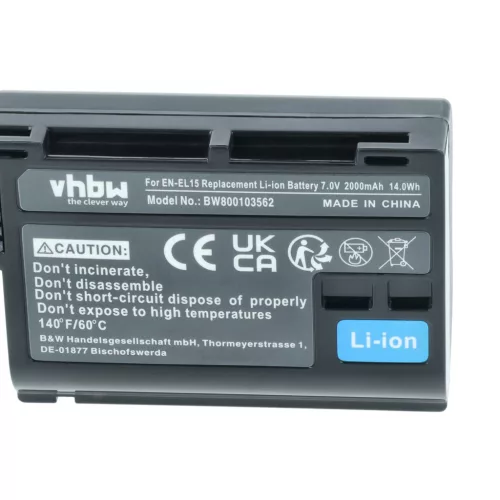VHBW Akku Nikon EN-EL15, EN-EL15b, EN-EL15A, EN-EL15c - 2000 mAh 7 V Li-Ion