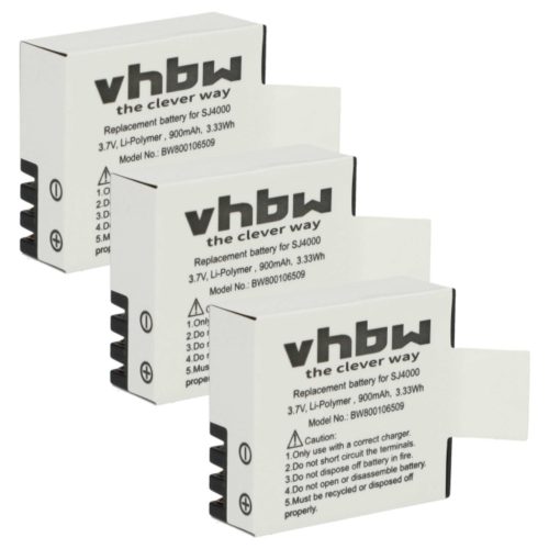 Videokamera 3x Akku ersetzt EKEN PG1050 - 900 mAh 3.7 V Li-Polymer