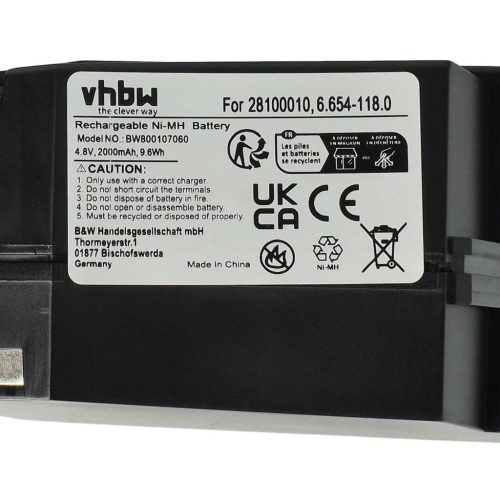 VHBW Battery for Kärcher KB 5, K65 Plus, K55 Pet - 2000 mAh, 4.8 V, NiMH