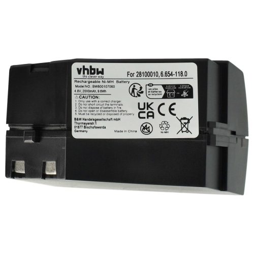 VHBW Battery for Kärcher KB 5, K65 Plus, K55 Pet - 2000 mAh, 4.8 V, NiMH