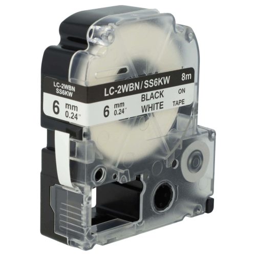 VHBW Epson LC-2WBN Etikettenband - 6 mm, Schwarz-Weiß