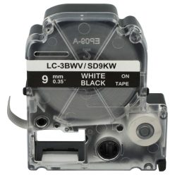 VHBW Epson LC-3BWV Etikettenband - 9mm, Weiß-Schwarz