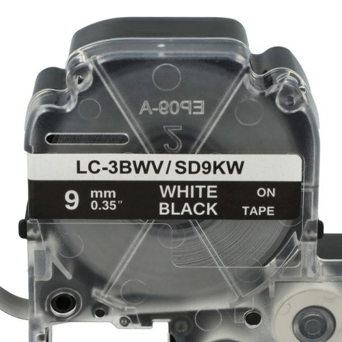 VHBW Epson LC-3BWV Etikettenband - 9mm, Weiß-Schwarz