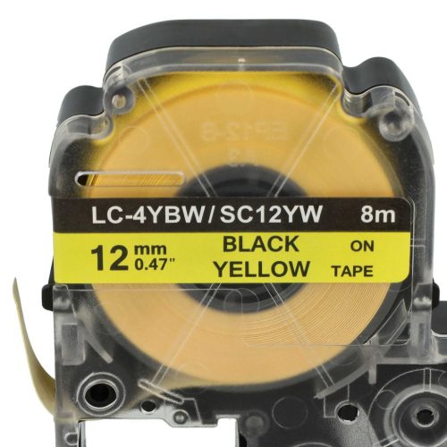 VHBW Epson LC-4WBW Etikettenband - 12 mm, Schwarz-Gelb