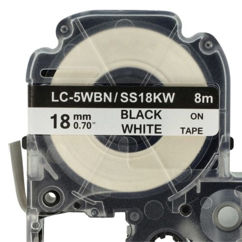 VHBW Epson LC-5WBN Etikettenband, 18 mm, Schwarz-Weiß