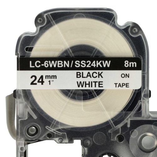 VHBW Epson LC-6WBN Etikettenband, 24mm, Schwarz-Weiß