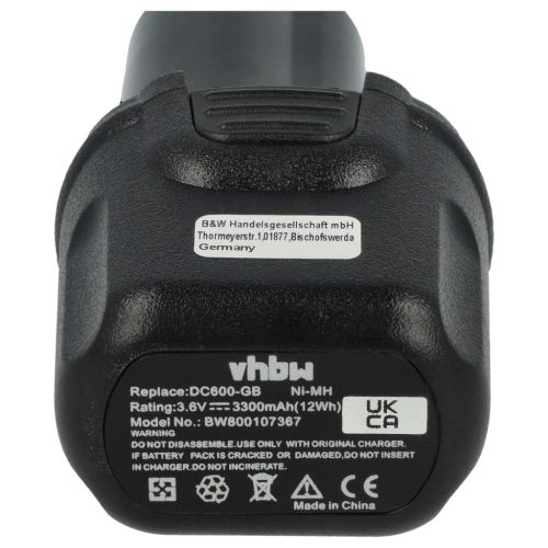 VHBW Electric Tool Battery DE9054, DE9054-XJ - 3300 mAh 3.6 V NiMH
