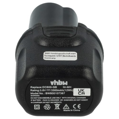 VHBW Electric Tool Battery DE9054, DE9054-XJ - 3300 mAh 3.6 V NiMH