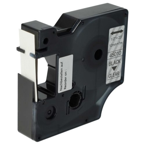 VHBW Dymo D1 Label Tape, 45010, 12 mm, Black-Clear