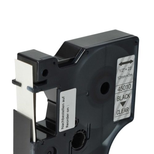 VHBW Dymo D1 Label Tape, 45010, 12 mm, Black-Clear