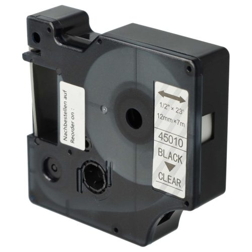 VHBW Dymo D1 Label Tape, 45010, 12 mm, Black-Clear