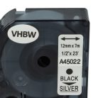VHBW Dymo D1 Label Tape 45022, 12 mm, Black-Silver