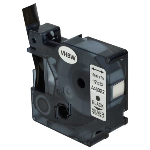 VHBW Dymo D1 Label Tape 45022, 12 mm, Black-Silver