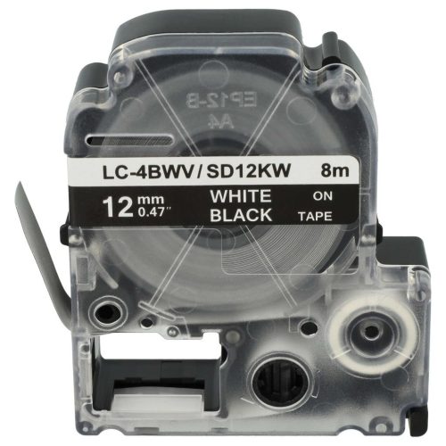 VHBW Epson LC-4BWV Etikettenband - 12 mm, Weiß-Schwarz
