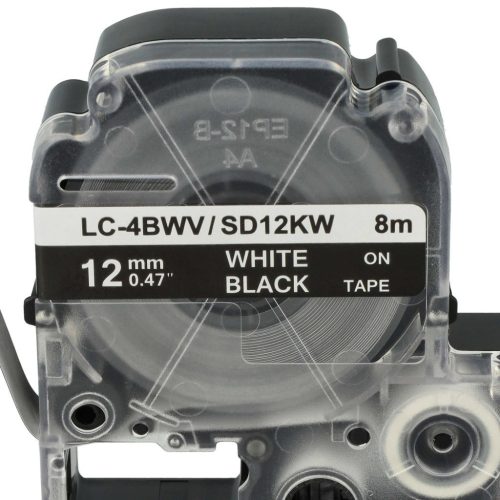 VHBW Epson LC-4BWV Etikettenband - 12 mm, Weiß-Schwarz