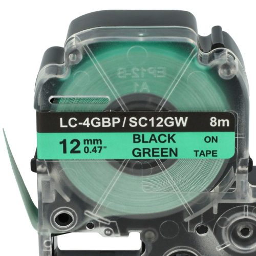 VHBW Epson LC-4GBP Etikettenband, 12 mm, Schwarz-Grün