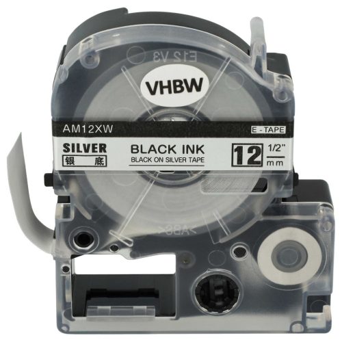 VHBW Epson LC-4SBM Label Tape, 12mm, Black-Silver
