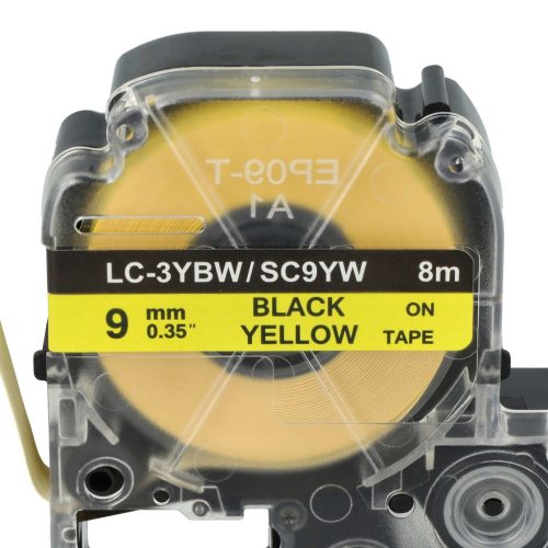 VHBW Epson LC-3YBW Etikettenband - 9 mm, Schwarz-Gelb