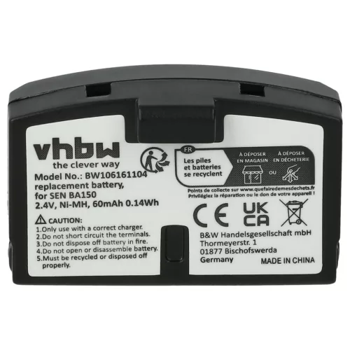 VHBW Wireless Headphone Battery Sennheiser BA151, BA150, BA152 - 60 mAh 2.4 V NiMH