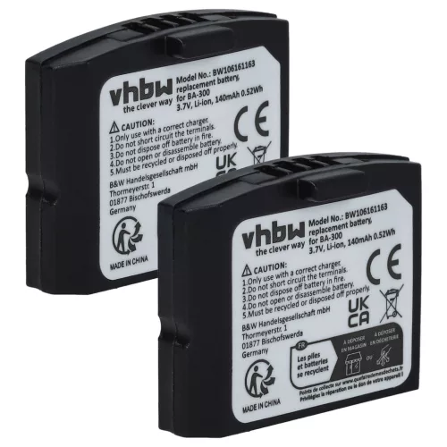 VHBW Drahtloser Kopfhörer Akku BA300, BA-300, 500898, 523306 - 140 mAh 3,7 V Li-Polymer